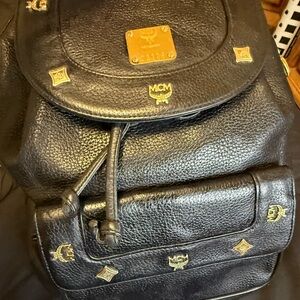 MCM Black Leather Studded Backpack – Gold Hardware
